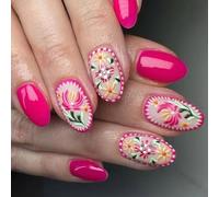 24 Pcs Fleurs Bâton Sur Les Ongles Beaux Ongles Artificiels Floraux Courts Faux Ongles Ovales