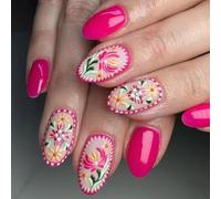 24 Pcs Fleurs Colorées Fausses Ongles Beaux Ongles Artificiels Floraux Complets Couvertures Bâton Sur Les Ongles Courte Ovale Pressoir Sur Les Ongles