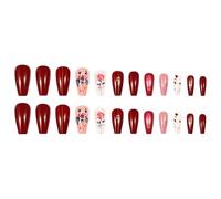 24 Pcs Fleurs Fausses Ongles Valentin Appuyez Sur Des Ongles Stick Brillant Sur Longueur Des Moyens Acrylique Pour Fête