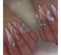 24 PCS Fleurs Faux Nails Struits Scintillants Stillets Acryliques Couvertures Complètes Stick Sur Une Longue Presse Sur