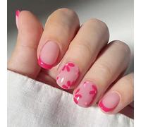 24 Pcs Fleurs Ongles Artificiels Presse De Pointe Française Sur Les Ongles Stick Carré Court Sur Brillant False Pour La Fête