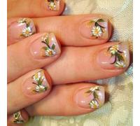 24 Pcs Fleurs Ongles Artificiels Presse De Pointe Française Sur Les Ongles Stick Carré Court Sur L'éclat Faux Pour La Fête