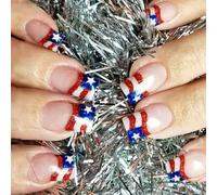 24 PCS French Tip Artificial Nails 4 Juillet Stick On Nails Couvre Complexe False Independence Day Press Sur