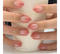 24 Pcs French Tip Press on Nails Short Almond Stick on Gradients Artificial Festival False