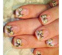 24 PCS French Tip Press On Nails Square False Flowers Fleurs Acryliques Scintiller Les Couvertures Complètes