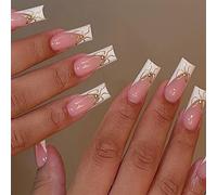 24 PCS French Tip Presse Sur Des Clous Cercot Longueur Mediums Faux Couvrettes Complètes Stick Sur Les Ongles Coups Nails Artificiels