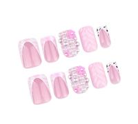 24 PCS French Tip Stick On Nails Glossy Faux Léopards Print Press Sur Les Ondulations D'eau Artificielles