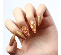 24 Pcs Glittering Full Covers Stick On Nails Médiums Artificiels Amande Fausse Fleur Press On Pour Fleur Faux Glittering Full Cover Stick On Almond Press On