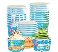 24 Pcs Gobelets à Glace en Papier,240 ml Hawaïen Bol Carton Bols De Crème Glacée En Papier pour Desserts D'été pour Sundae Soupes Yaourts Glacés Fruits (Bleu)