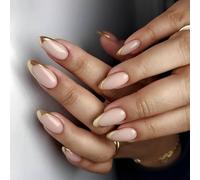 24 PCS Gold French Tip Press On Nails Amond Forme Faux Nails Reutilisables Acrylique Glossy Full Covers Stick On