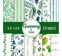 24 Pcs Greenery Scrapbook Paper, 8.5 x 8.5 Inches, Sage Green Floral Pattern Paper Specialty Paper Eucalyptus Leaves Double Sided Craft Paper For DIY Card Making Photo Album Journal Decor