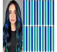24 PCS Hair Extensions Clip in, 22 Inch Colored Hair Extensions Party Highlights Long Straight Synthetic Hairpieces for Women Cosplay Halloween Christmas (blue)