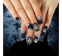 24 PCS Halloween faux ongles toile d'araignée cristal faux ongles pressé sur les ongles des femmes fille ongles