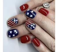 24 PCS Independence Day Nails Artificial Couvre False False 4 Juillet Presse Sur Les Drapeaux Stick Sur