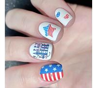 24 PCS Independence Day Nails Artificiels Courts Faux 4 Juillet Presse Sur Les Drapeaux Stick Sur