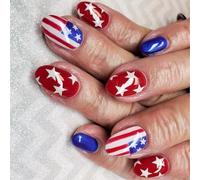 24 PCS Independence Day Press On Nails Short Ovale Faux 4 Juillet Patriotique Complets Couvertures Acryliques