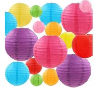 24 Pcs Lanternes Papier Couleur, Lampions Papier Chinois 25/20/15/10 cm Suspension Boules Chinoise Papierr 8 Couleur
