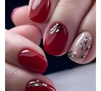 24 PCS Leaf Stick Sur Les Ongles Scintillants Artificiels Courts Faux Ovales Presse Brillante Pour Les Filles