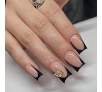 24 PCS Mediums Square Faux Nails Butterfly Artificial French Tip Stick On Festival Press On For Woman