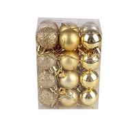 24 Pcs Mini Boules de Noël avec Cintre, Boules de Noël en Plastique Incassable, 3CM Petites Boules de Boules Mini Sapin de Noël de Table Décorations de Sapin de Noël Ensemble (Doré)