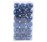24 Pcs Mini Boules de Noël avec Cintre, Boules de Noël en Plastique Incassable, 3CM Petites Boules de Boules Mini Sapin de Noël de Table Décorations de Sapin de Noël Ensemble (36PCS Marine)