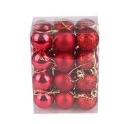 24 Pcs Mini Boules de Noël avec Cintre, Boules de Noël en Plastique Incassable, 3CM Petites Boules de Boules Mini Sapin de Noël de Table Décorations de Sapin de Noël Ensemble (Rouge)