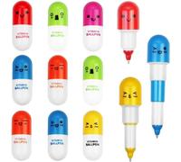 24 Pcs Mini Stylo À Bille Rétractable Avec Émoticône Mignonne Visage Animé Kawaii Stylo À Écrire Encre Bleu Coque De Vitamine Pilule Pour École Maternelle Cadeau Noëllo