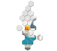 24 Pcs Miroir Hexagonal en Acrylique Argenté - Sticker Mural Autocollant pour Maison et Salon