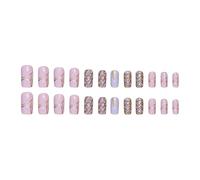 24 pcs mode simple violet, violet et blanc bord mauve portable ongles autocollants, à la mode et élégant
