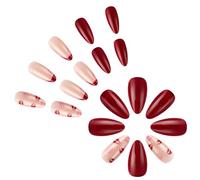 24 Pcs Moyens Almond Ongles Artificiels Lèvres Imprimer Bâton Sur Les Ongles Jour