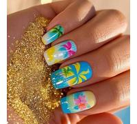 24 PCS Nails Artificiels Mediums Square Full Covers Faux Stick Brillant Sur Les Noix De Presse Sur