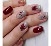 24 PCS Nails Artificiels Scintillants Fall Press Sur Les Fausses Feuilles De Maple Full Couvertures Full Covers Sur