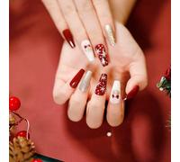 24 Pcs Neige Arbre De Noël Checker Pink Line Français Faux Nails Acrylique Nail Press On Nail Ballet Faux Nails Pour Femmes Filles (B)