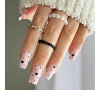 24 Pcs Noirs Coeurs Faux Ongles Polkas Points Artificiels Ongles Artificiels Élégants Couvertures Complètes Bâton Sur Une Courte Presse Sur