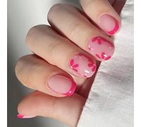 24 Pcs Ongles Acryliques Carrés Courts Belles Fleurs Couvertures Complètes Bâtons Sur La Presse Française La Presse Brillance False