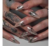 24 Pcs Ongles Artificiels Réutilisables Moyens D'amande Complexe Couvertures Fausses Faux Ongles Sur Une Pression Flamme Irrégulière Sur