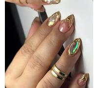 24 Pcs Ongles Artificiels Simples Forme D'amande Complexe Couvercles Faux Bâton Scintillant Sur Les Sables Mouvants Appuyez Sur