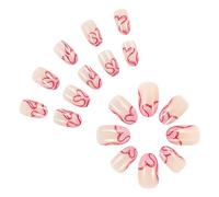 24 Pcs Ongles En Acrylique Coeur Avec Lignes De La Valentin False De Pointe Française Stick Sur Une Presse À Amande Courte Sur