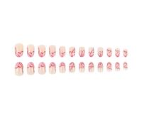 24 Pcs Ongles En Acrylique Coeur Avec Lignes De La Valentin False De Pointe Française Stick Sur Une Presse À Amande Courte Sur