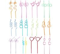 24 Pcs Pailles Réutilisables pour Enfants 12 Formes Pailles Nouées Pailles Bouclées Pailles Cocktail Pailles Fêtes D'anniversaire Enfants pour Jus De Lait Cocktails Décorations Faveurs De Fête