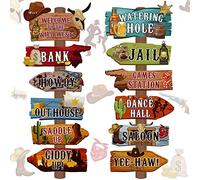 24 Pcs Panneaux Directionnels de Fête Occidentale Panneau de Jardin Occidentale Découpes à Thème de Rodéo Cow-Boy Panneau de Bienvenue Ouest Sauvage Fond de Décor pour Fête d'anniversaire