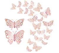 24 Pcs Papillon Stickers Muraux, CattleyaHQ Mixte 3D Papillons Stickers Muraux, pour La Maison, Chambre, Décoration De Chambre De Bébé (or rose)