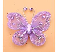 24 Pcs Papillons de Paillettes de Fil Maille Transparente, Papillon Violet Nylon Gemme DéLicate DéCoration VêTements FêTe Mariage Fournitures Theme Papillon(Mauve)