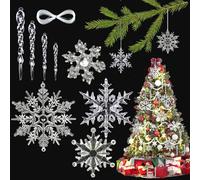 24 PCS Pendentif Sapin de Noël, Décoration Acrylique Flocon de Neige, Glaçons, Ornements en Cristal Acrylique pour Sapins de Noël
