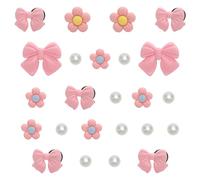 24 pcs Pince Crocs Charms pour Femme, Décoration crocs Fleurs et Nœuds avec Perles, Accessoires Crocs DIY en PVC Souple, Deco Croc Femme pour Sabots Sandales Filles