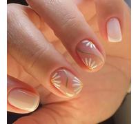 24 Pcs Pointes Françaises Stick Sur Des Ongles Faux Ongles Brillants Presse Carrée Courte Sur Les Fleurs Sucrées Acrylique Artificiel