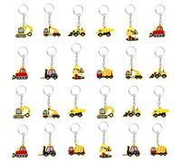 24 Pcs Porte-clés camion de construction Pendentif pour enfant, Fête d'anniversaire de construction Favors, Véhicule d'Ingénierie Remplissage de sac de fête sur le thème des véhicules de construction
