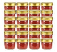 24 pcs Pots à confiture avec couvercles dorés Verre 110 ml