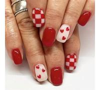 24 PCS Presse Brillante Sur Les Ongles Avec Des Plaids Stick Square Sur Les Clous Heart Cœur Artificiel Valentin Faux