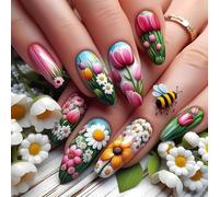 24 PCS Presse Brillante Sur Les Ongles Belle Fleurs Bâton Sur Les Médiums Fausses Gouttelettes Artificielles